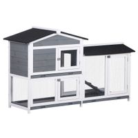 Hasenstall Kaninchenstall mit Freilaufgehege Rampe Kleintierstall aus Holz Grau