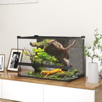 Terrarium für Reptilien Glasterrarium 48L mit Frontbelüftung Steinrückwand