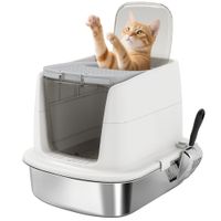 Katzenklo, Katzentoilette mit Deckel, Streuschaufel, Wanne aus Edelstahl Weiß bis 5 kg