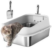 Katzentoilette Edelstahl Offene Katzenklo Katzentoilette mit Schaufel hohem Rand
