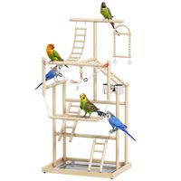 Papageien Spielplatz, 48 x 38 x 95 cm, Vogelspielplatz für Papageien Naturholz
