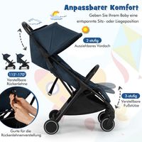 COSTWAY Kinderwagen, Reisebuggy mit Liegefunktion, Kinderbuggy mit Rückenlehne & Verdeck