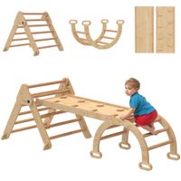 7-in-1 Montessori Klettergerüst Indoor, faltbar Holz Kletterdreieck mit Rutsche