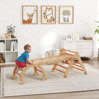 7-in-1 Montessori Klettergerüst Indoor, faltbar Holz Kletterdreieck mit Rutsche