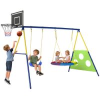 Schaukelgestell 4-in-1 Schaukel-Set mit Nestschaukel Basketballkorb Fußballtor