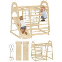 6-in-1 Montessori Klettergerüst Indoor Holz Spielplatz mit Rutsche Turnringen