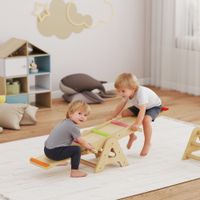 2 In 1 Balance Wippe Kinder Schwebebalken aus Holz Wippe Schaukelwippe Garten