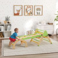 8-in-1 Montessori Klettergerüst Holz Kletterdreieck mit Kletterbogen Rutsche