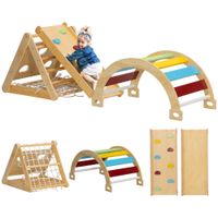 Klettergerüst Indoor, 7 in 1 Kletterdreieck mit Rutsche Kletterbogen Rampe Holz