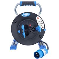 Camping Kabeltrommel 25 m, CEE-Stecker, 1 CEE-Steckdose, 2 Steckdosen, USB A+C, Spannunganzeige