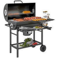 Holzkohlegrill aus Stahl BBQ Smoker mit Deckel Griffe Thermometer Räder