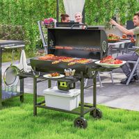 Holzkohlegrill aus Stahl BBQ Smoker mit Deckel Griffe Thermometer Räder