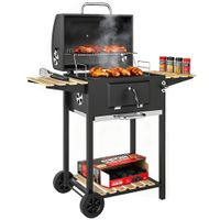 Holzkohlegrill aus Edelstahl fahrbar Grillwagen mit Deckel Thermometer Grillrost