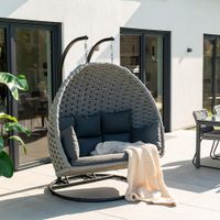 Home Deluxe Hängesessel aus Seilgeflecht Hellgrau CADEIRA - 2-Sitzer