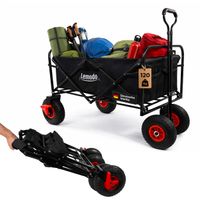 Bollerwagen faltbar, Handwagen mit 120 kg Zuladung, Leiterwagen mit Luftreifen, schwarz