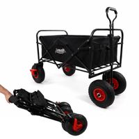 Bollerwagen faltbar, Handwagen mit 120 kg Zuladung, Leiterwagen mit Luftreifen, schwarz