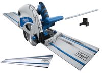 Tauchsäge 210 mm inkl. 1400 mm Führungsschiene, Schraubzwingen, Rückschlagsicherung & Schienenverbinder PL75\n