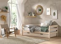 VIPACK - Funktionsbett mit Umrandung, Rolllattenrost, 90x200, Bettschublade, Milky White lackiert