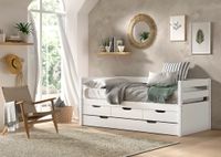 VIPACK - Funktionsbett, 3 Schubladen, Rolllattenrost, 90x200, Bettschublade, Weiß lackiert