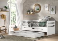 VIPACK - Funktionsbett, 3 Schubladen, Rolllattenrost, 90x200, Bettschublade, Weiß lackiert