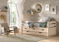 VIPACK - Funktionsbett, 3 Schubladen, Rolllattenrost, 90x200, Bettschublade, Milky White lackiert