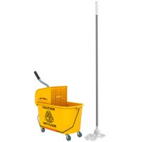 Reinigungswagen 20L Putzwagen mit Presse und Kehrgarnitur, Eimer inkl. Mopp