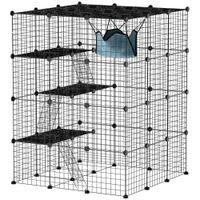 Katzenkäfig für Drinnen 4-stöckig Katzengehege mit dicht Metalldraht Hängematte