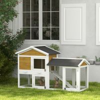 Hasenstall 2 Etagen Kaninchenstall Holz mit Bitumendach Freilaufgehege Rampe