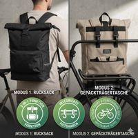 Norländer Fiets 2in1 Rucksack & Radtasche 24L Schwarz: Nachhaltiges RPET mit Gepäckträger-System