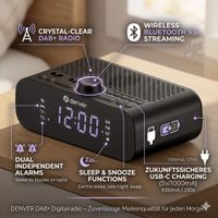 Denver DAB+ Digitalradio Bluetooth 5.0 Wecker USB-C Ladeport Dual-Alarm LED
