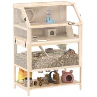 Hamsterkäfig aus Holz 3 Etagen 80x53x117cm Nagerkäfig mit Ablage Laufrad Wippe