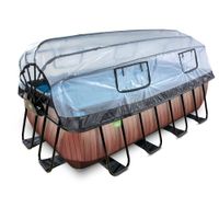 EXIT Wood Pool 400x200x122cm mit Sandfilterpumpe und Abdeckung und Wärmepumpe - Braun
