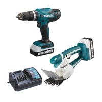Makita DK18B56Y Set HP488D Schlagbohrschrauber + UM110D Grasschere 18V G-Serie, 2 Akkus