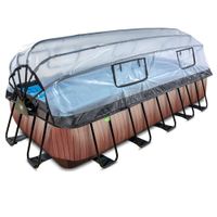 EXIT Wood Pool 540x250x122cm mit Sandfilterpumpe und Abdeckung und Wärmepumpe - Braun