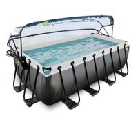 EXIT Black Leather Pool 400x200x122cm mit Sandfilterpumpe und Abdeckung und Wärmepumpe - Schwarz