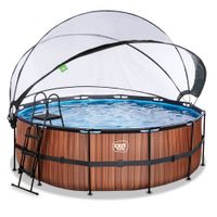 EXIT Wood Pool ø427x122cm mit Sandfilterpumpe und Abdeckung und Wärmepumpe - Braun