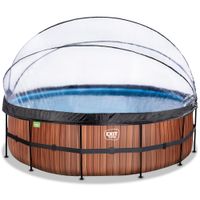 EXIT Wood Pool ø488x122cm mit Sandfilterpumpe und Abdeckung - Braun
