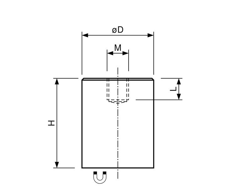 Magnete tondi magnete cilindrico in NdFeB Ø 6 mm - 63 mm con filettatura  interna - tiene 0,6 kg - 170 kg