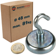 Magnethaken Magnet mit Haken Ø 48 mm Neodym (NdFeB) Zink - Hält 81 kg - Hakenmagnet