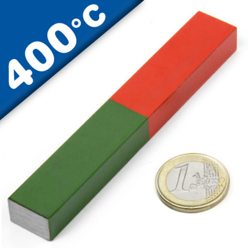 Educational Alnico Bar Magnet Red / Blue rectangular 70 x 15 x 10 mm to 400°C