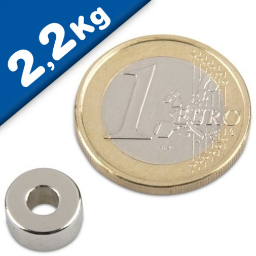 Ring Magnet Ø 10 OD x 4 ID x 5 mm in Rare Earth Neodym N42 - holds 2,2 kg