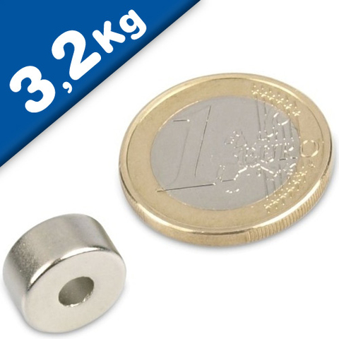 10 x Aimant Anneau magnétique Ø 12/4 x 6 mm Néodyme N50, Níquel