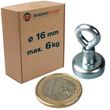Ösenmagnet Magnet mit Öse Ø 16mm - Neodym (NdFeB) Zink - Haftkraft 6 kg - Magnetöse