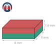 Neodym Quadermagnet 6 x 5 x 1,8 mm Magnet-Quader N50 Gold - hält 600 g