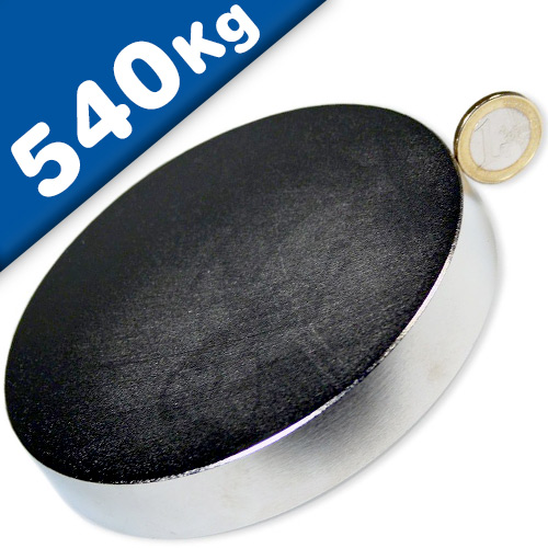 Scheibenmagnet Rundmagnet Ø 120 mm, Höhe 50 mm Neodym (NdFeB) N45 Nickel -  hält 750 kg