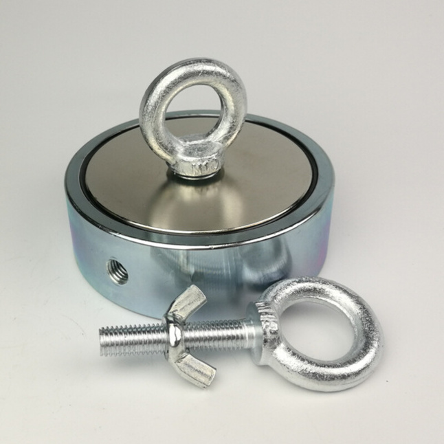 Neodymium Fishing Magnet with 2 Threaded Holes / Eyelets Ø 48-136 mm -  holds 2 x 600 kg⭐⭐⭐⭐⭐