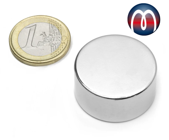 Disco magnetico al neodimio Ø 30 mm, altezza 15 mm N45 (NdFeB) Nichel -  tiene 27 kg