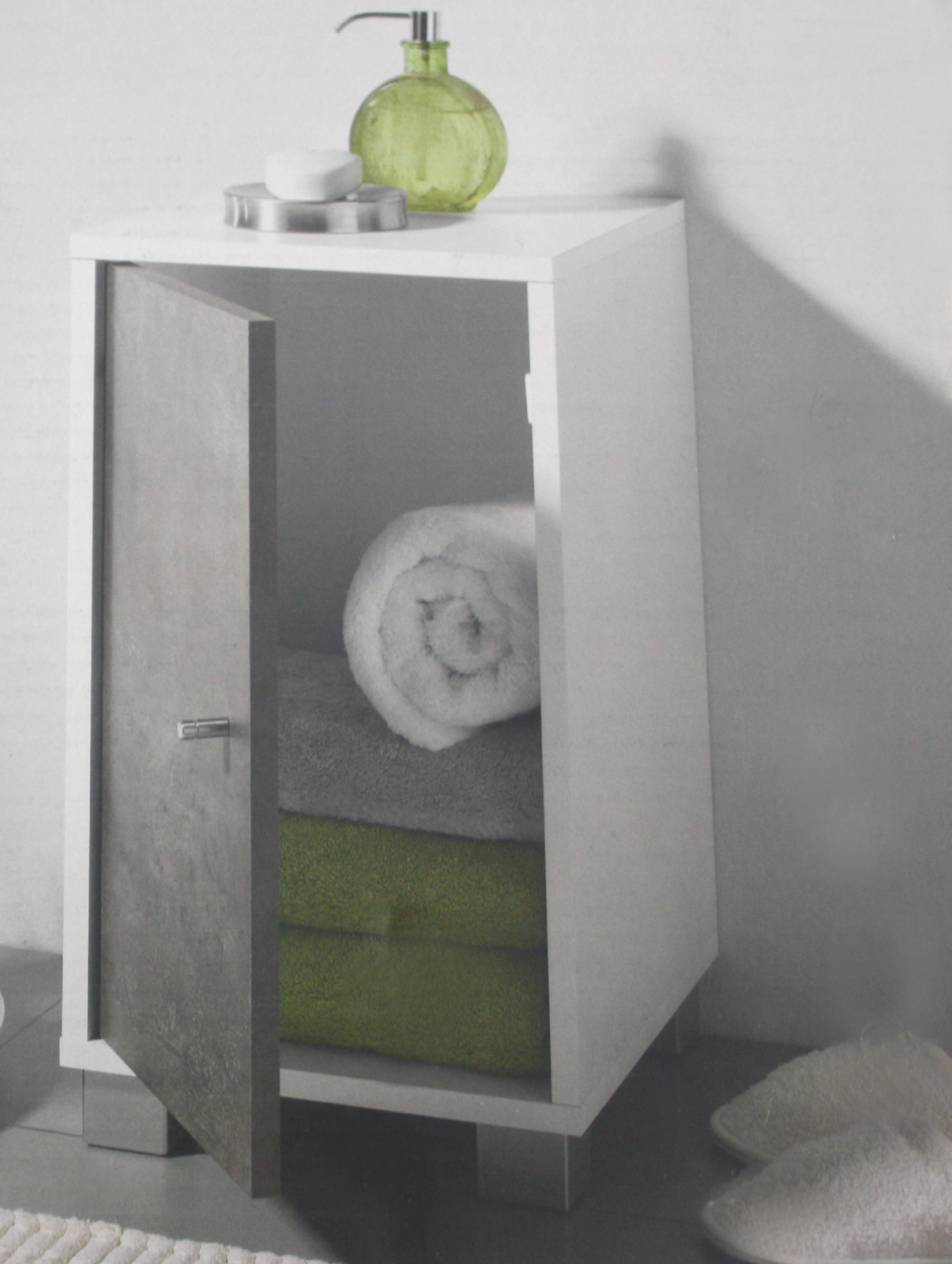 Badschrank weiß Betonoptik Badezimmer Bad Seiten Schrank Unterschrank