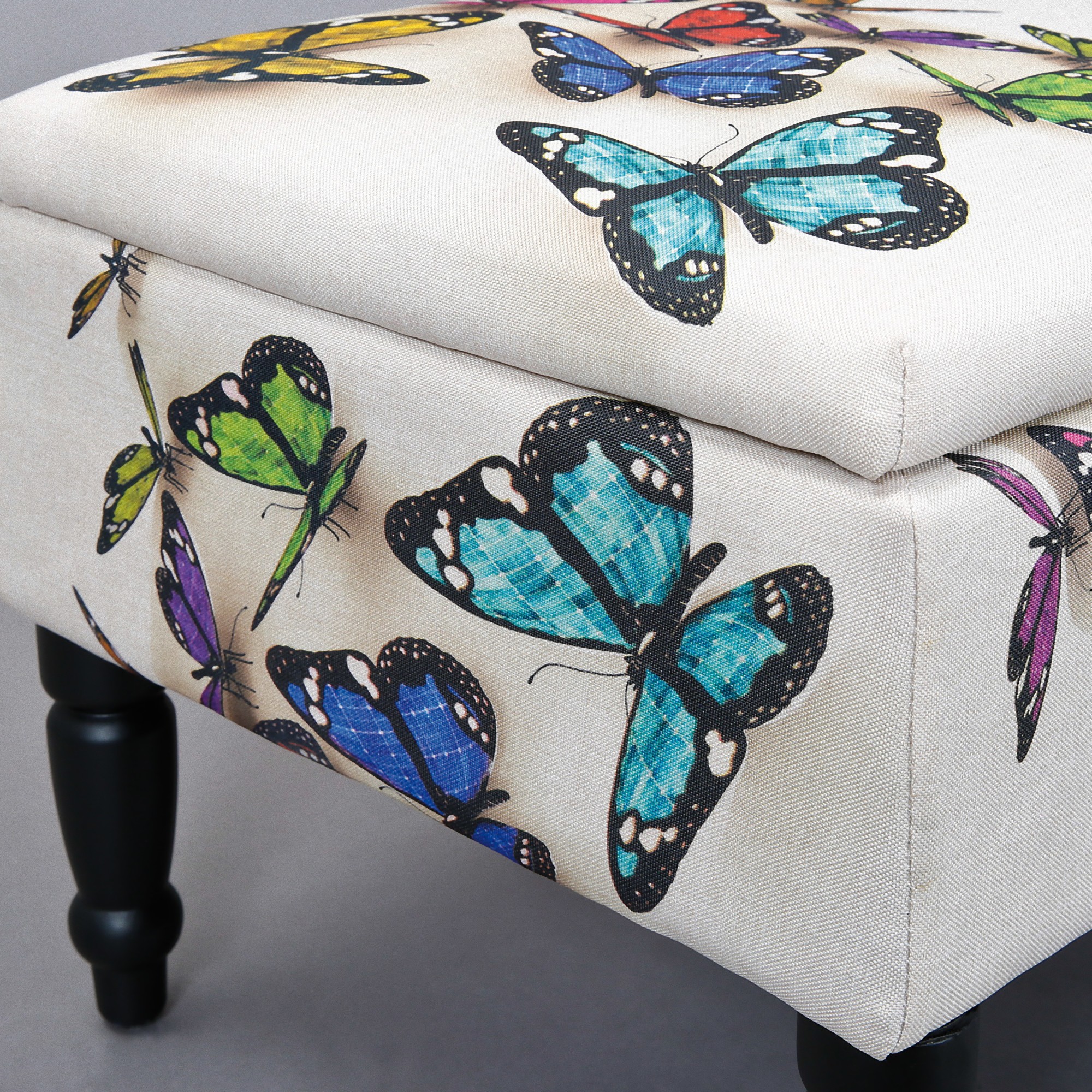 Sitzbank Tonski mit Aufbewahrung bunt Schmetterlinge Hocker Polsterbank