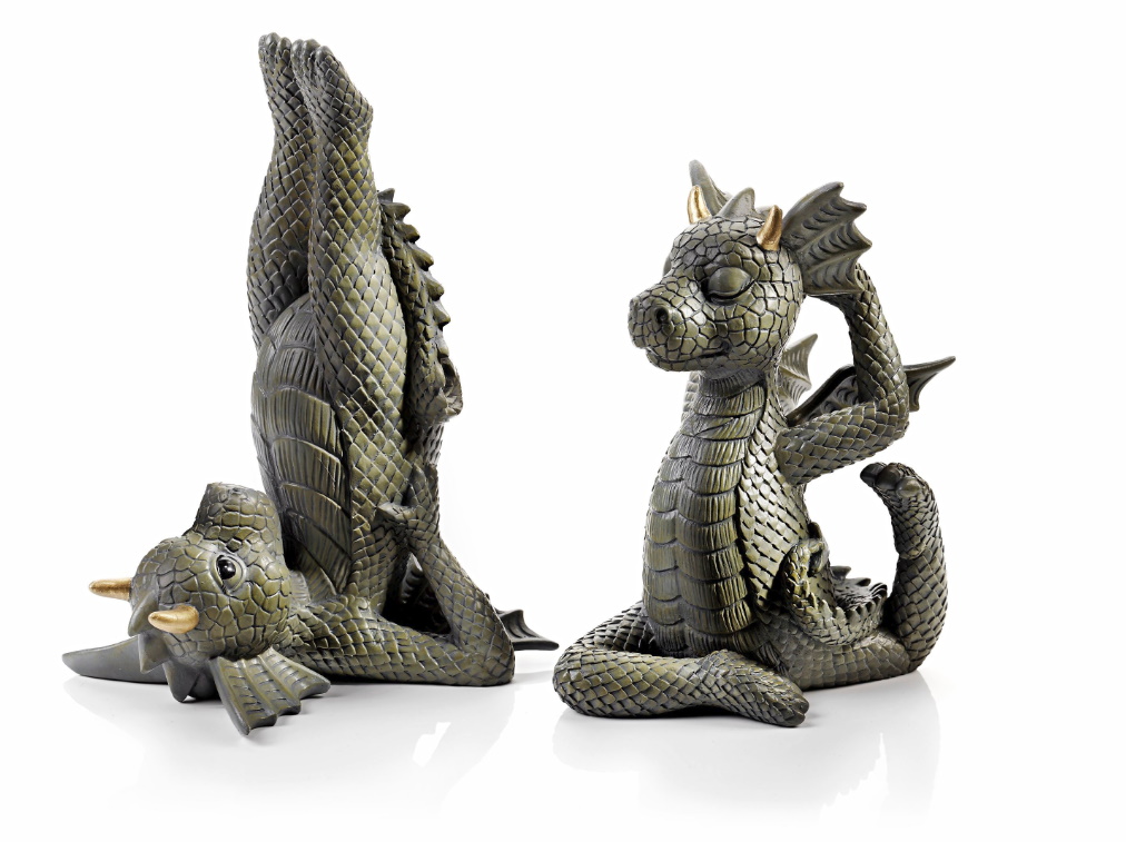 2x Glücksdrache Figur Gartenfigur Deko Statue Skulptur Fantasy Drache Gargoyle